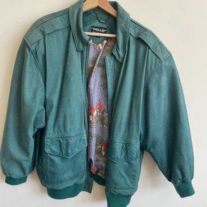 Pelle Men's New York Leather Bomber Jacket, Teal, Size Medium